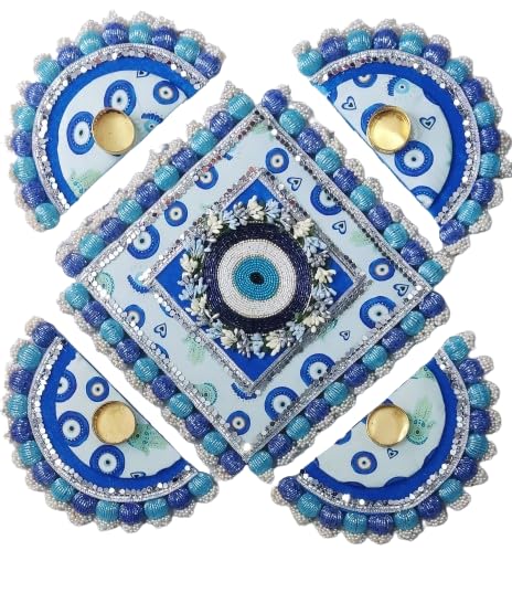 Handmade 5 piecses Floor/Table Rangoli with Tea Light Holder with 10 Wax Tea Lights for Diwali Festival/Gift Item