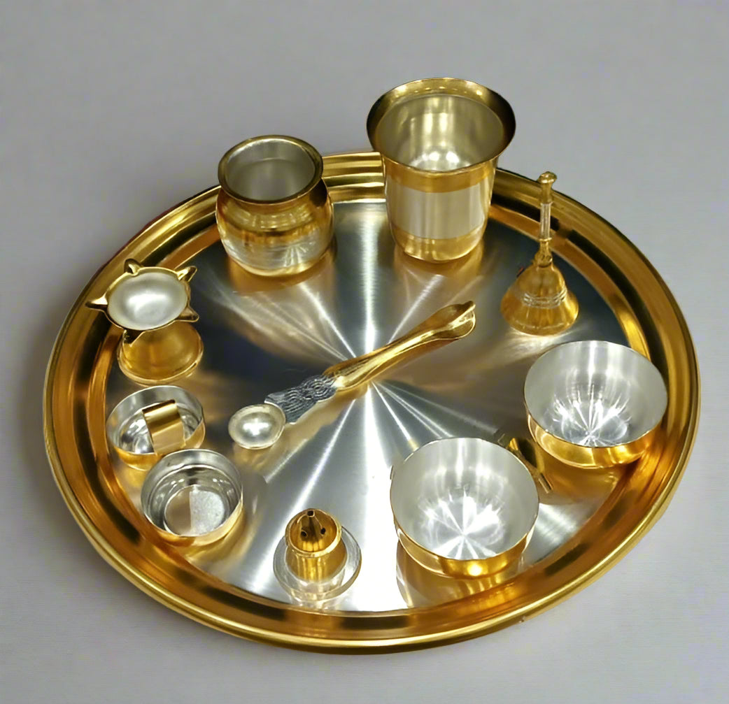 Silver and Golden Pooja thali Combo Set