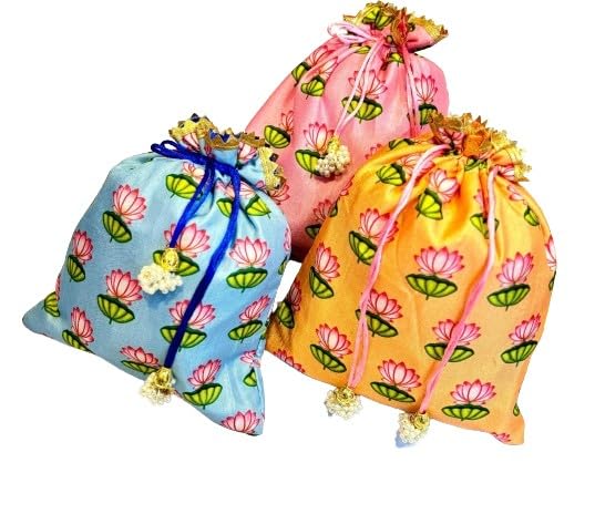 printed set of 20 potlis for give away gift, ideal for keeping jewelry/coinns/sweets/snacks/dry fruits, Inches