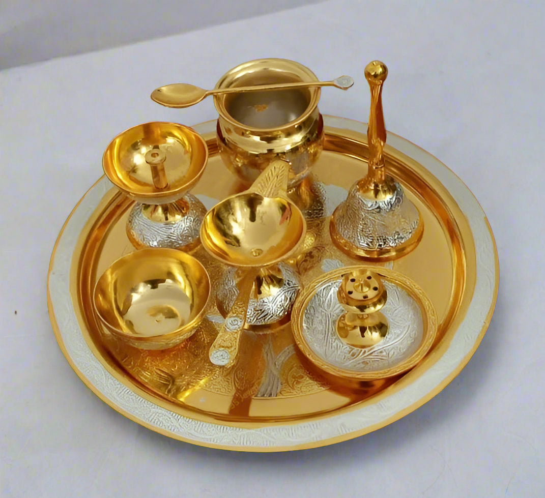 Silver Plated Dual Color Pooja thali Set