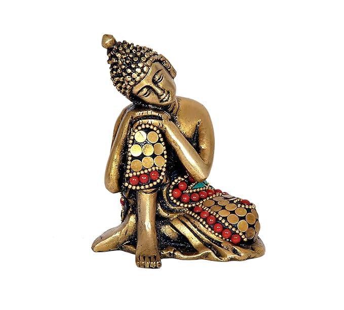 Brass with Stone Work Resting Buddha Statue