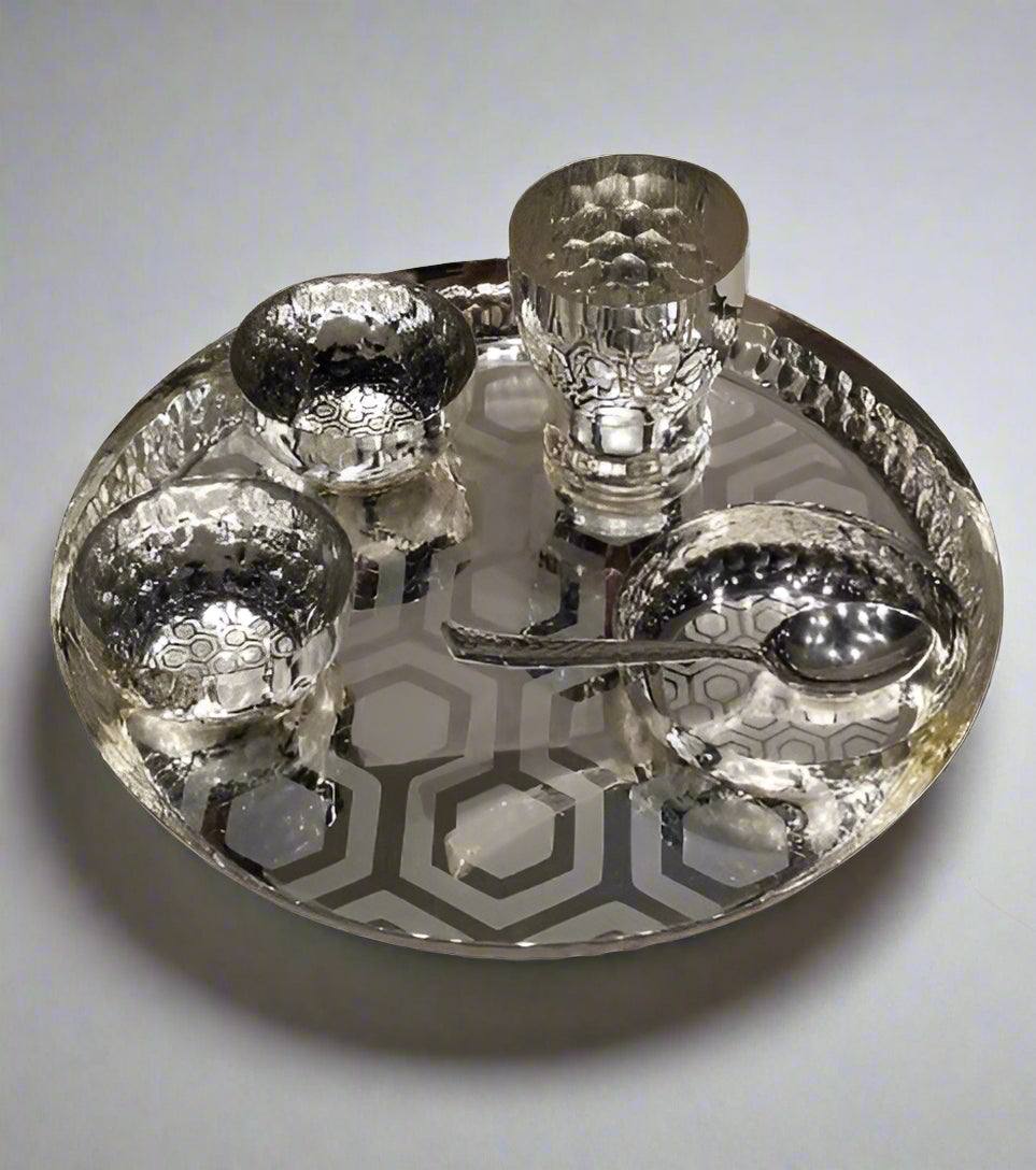 silver plated hammered set of 6 pieces dinner plate set