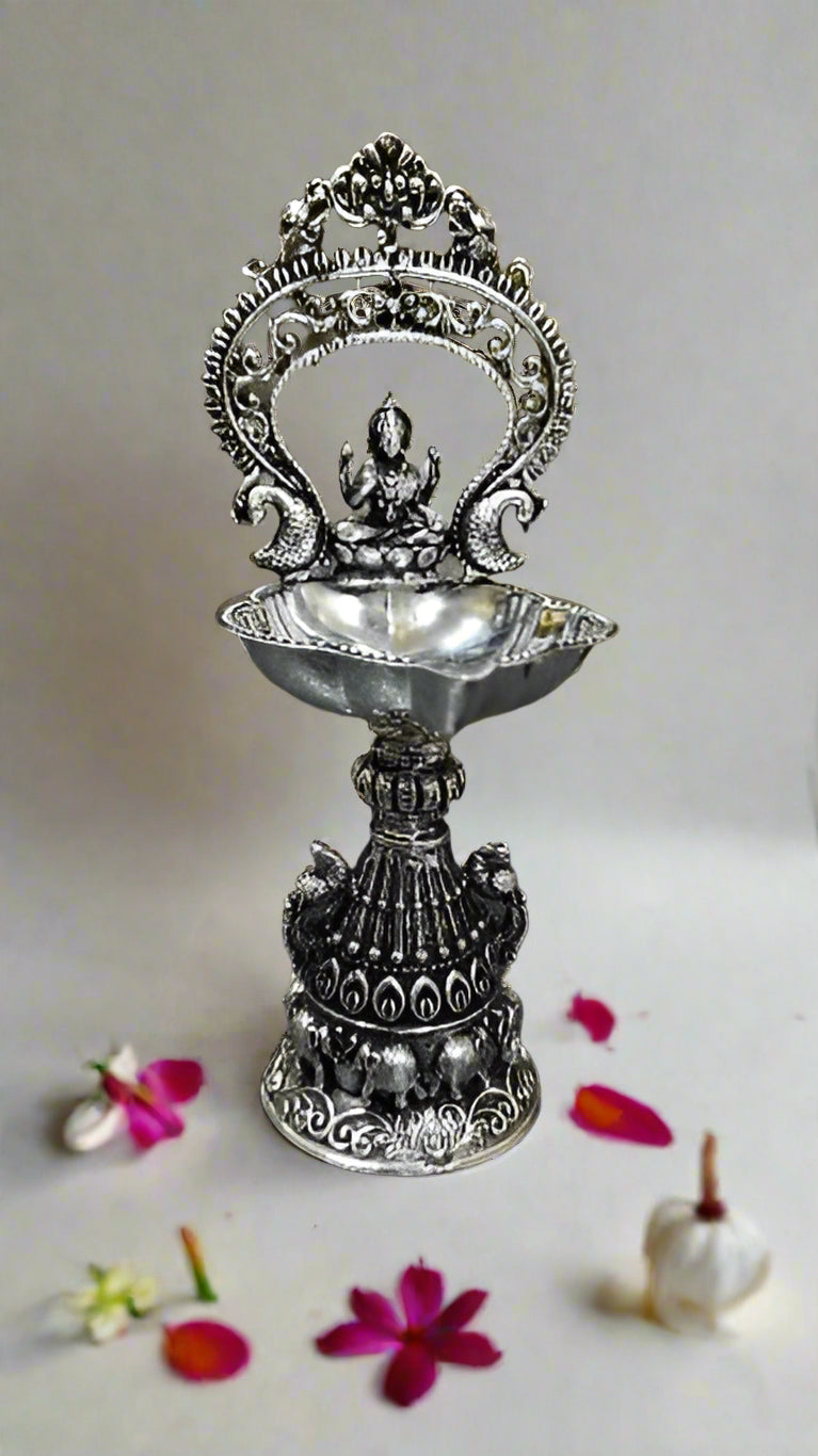 silver plated Lakshmi Peacock Diya Set of 2 Pieces