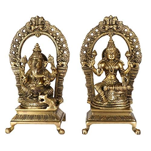 indiancraftsbykanika Brass Lakshmi Ganesh Statue Idol with Stool for Diwali Festival Gift Item Temple