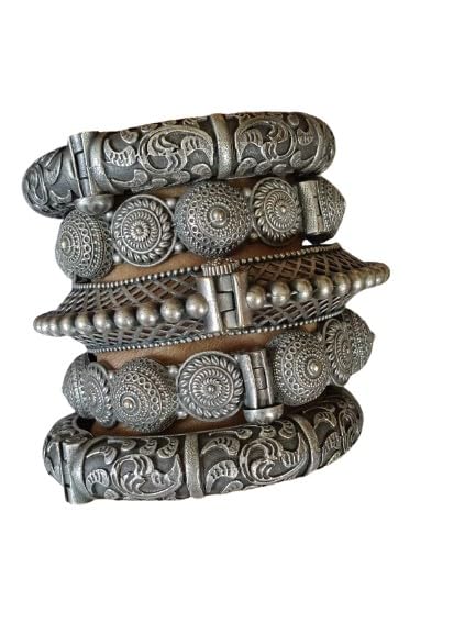 oxidized Silver color openable bangles set of 5 pieces for women