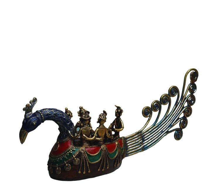 indiancraftsbykanika bastar dhokra Peacock Boat Table top showpiece Statue/Home Decor/Gift Item, Golden, 110124j