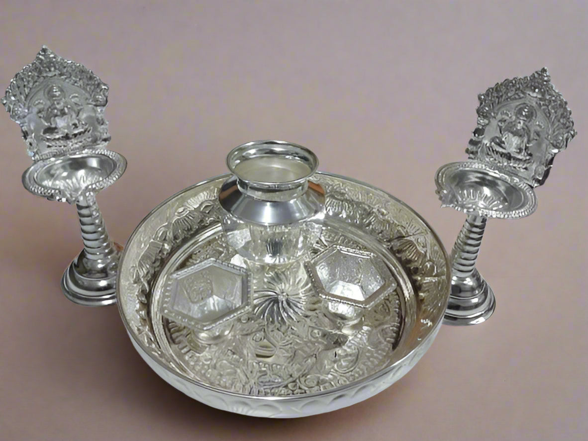german silver combo pooja thali set of 6 pieces