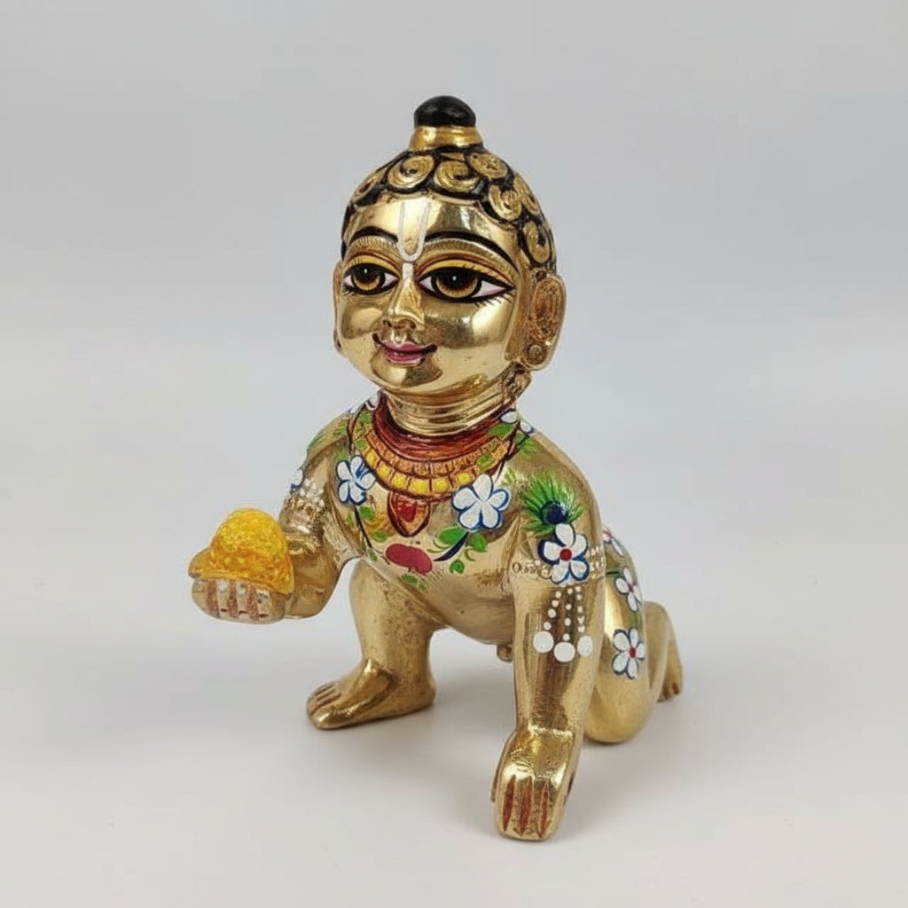 Colorful Brass Painted laddu Gopal Idol Statue for Home Decor Temple