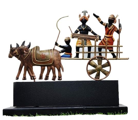 indiancraftsbykanika Happy Farmers on Bullock Cart Table Top Artifact showpiece Statue/Home décor