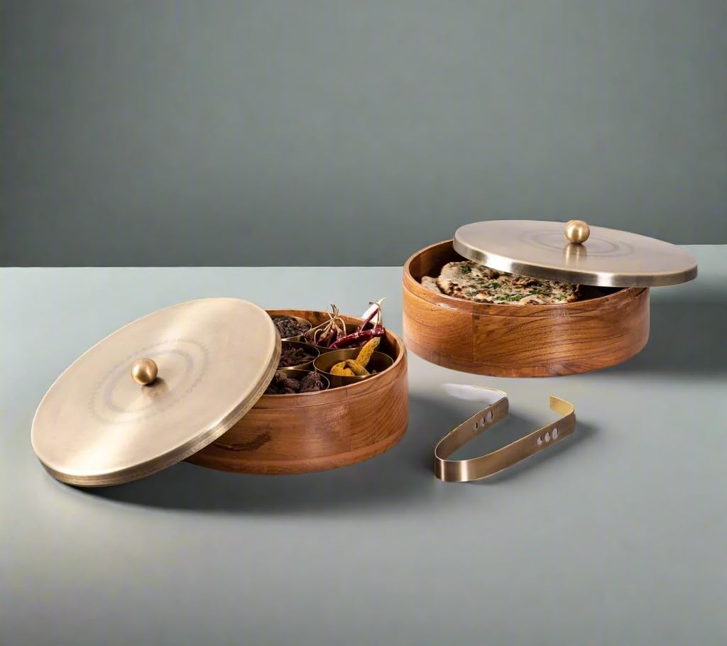 set of 2 wooden with laser etched matching casserole and spice box for kitchen/gift item, color : gold