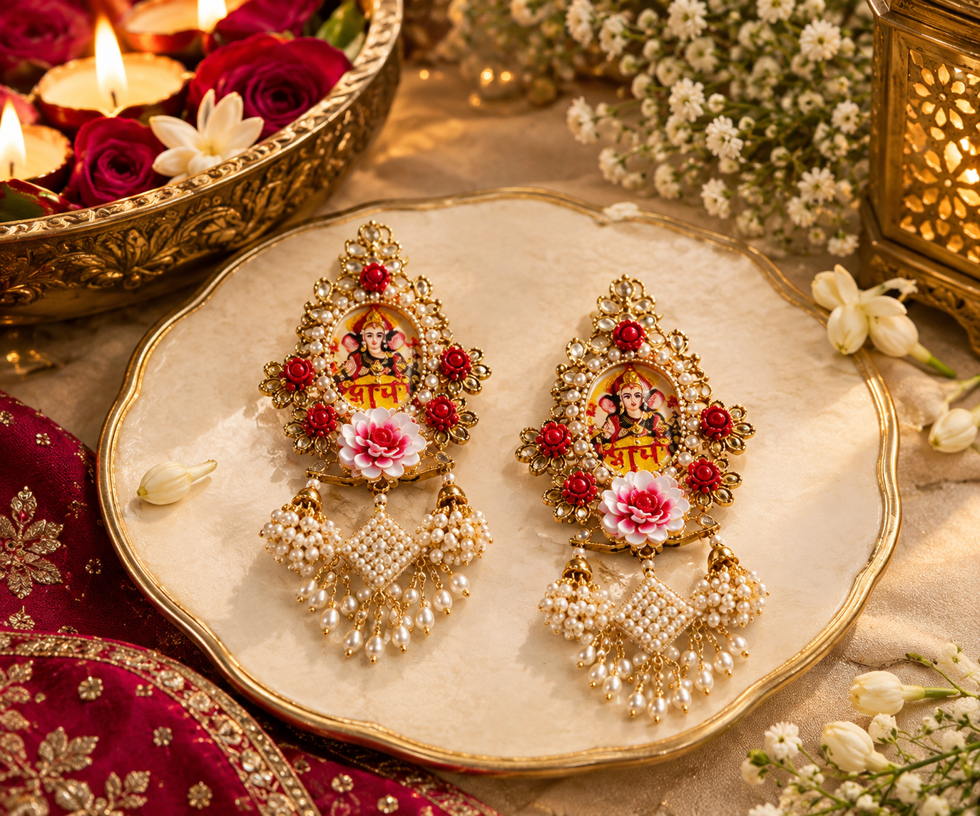 Ganpati Flower Beaded Toran with ganpati shubh lab, Diwali Door Decor