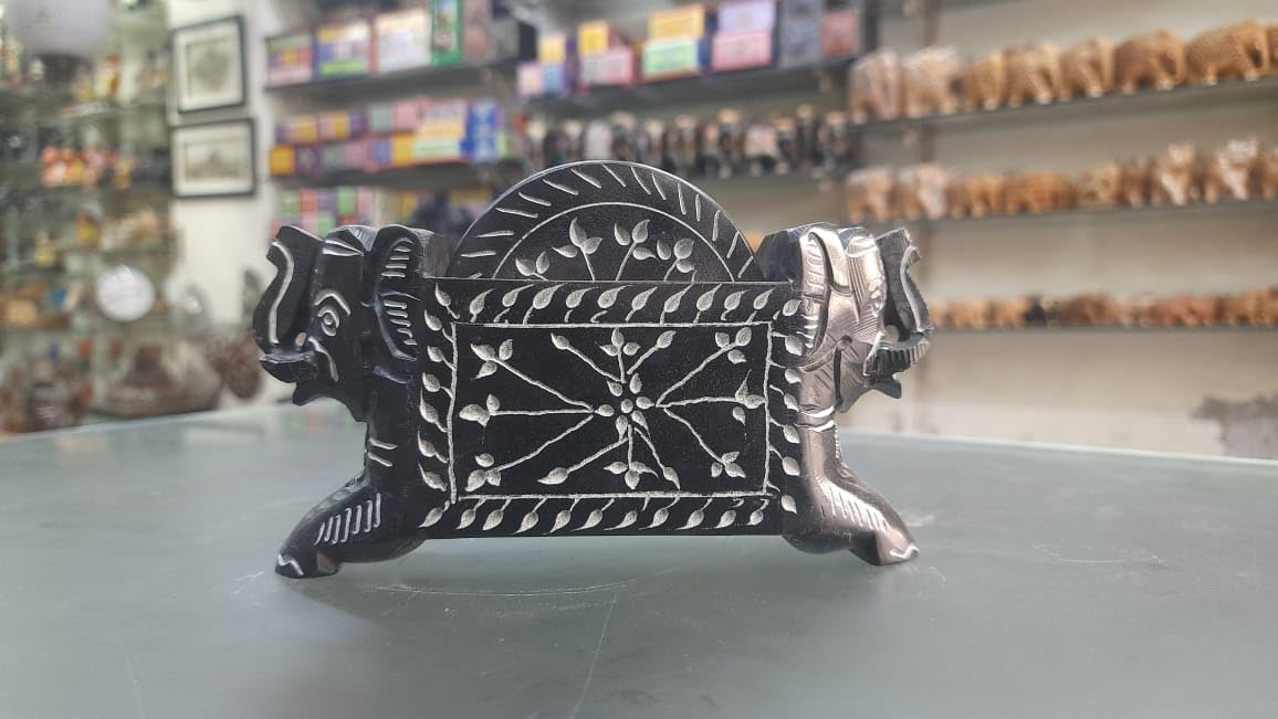 Black Marble Double Elephant Coaster Set, 6 Coasters for Home décor/Gift Item