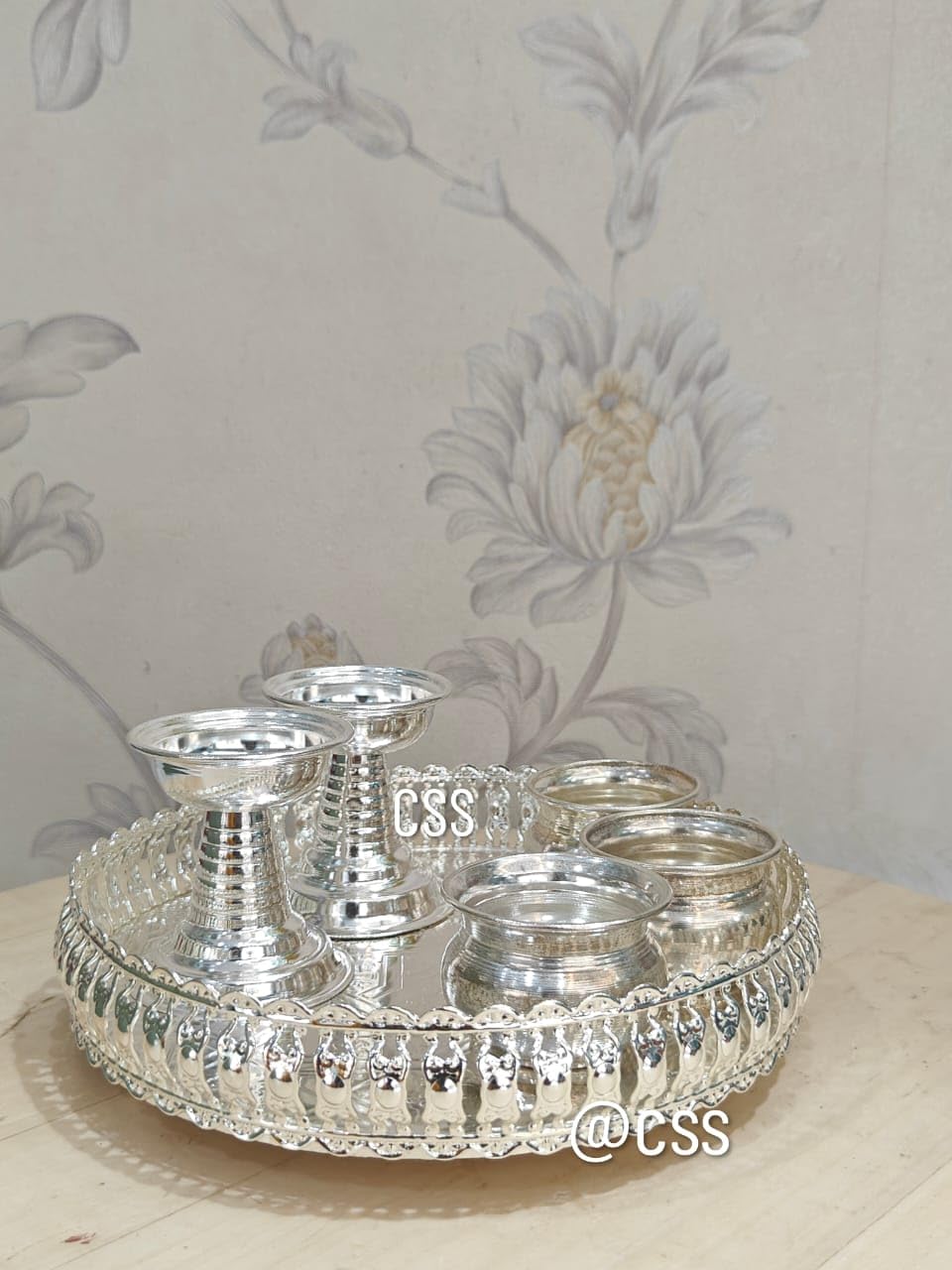 German Silver Pooja Set of 6 Pieces for Diwali/ Gift Item/ Housewarming Pooja