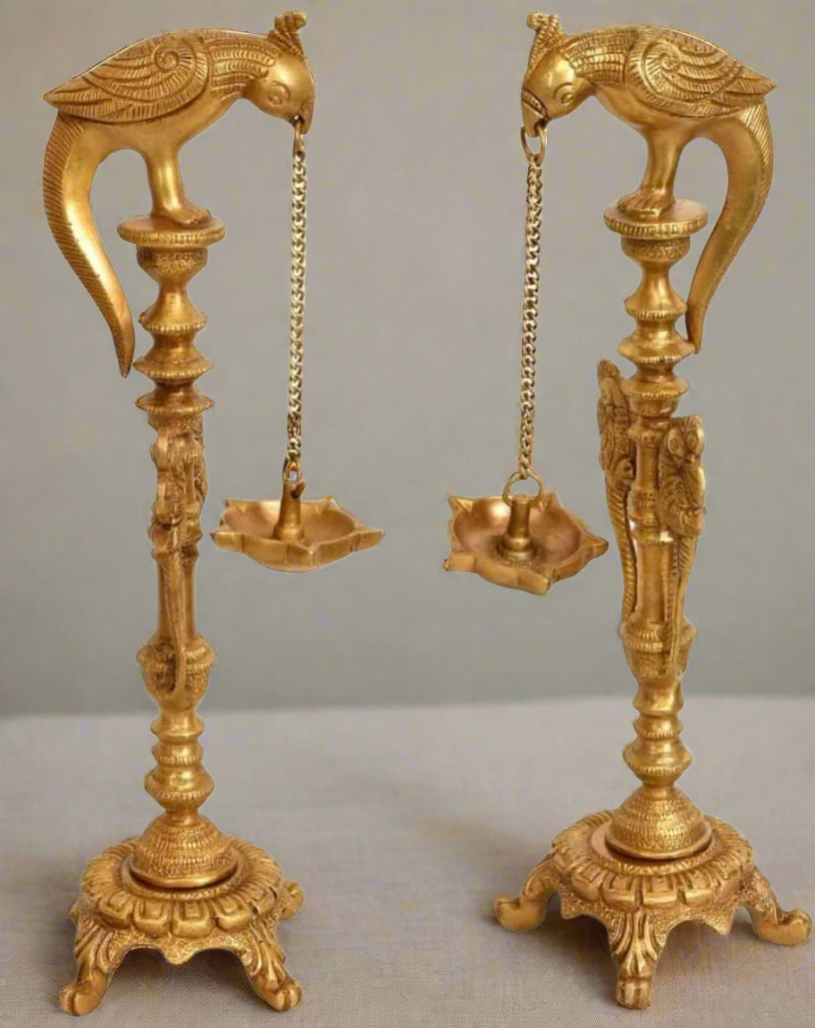 Brass Set of 2 Peacock Diya with Legs for Diwali Festival/Home Decor/Gift Item
