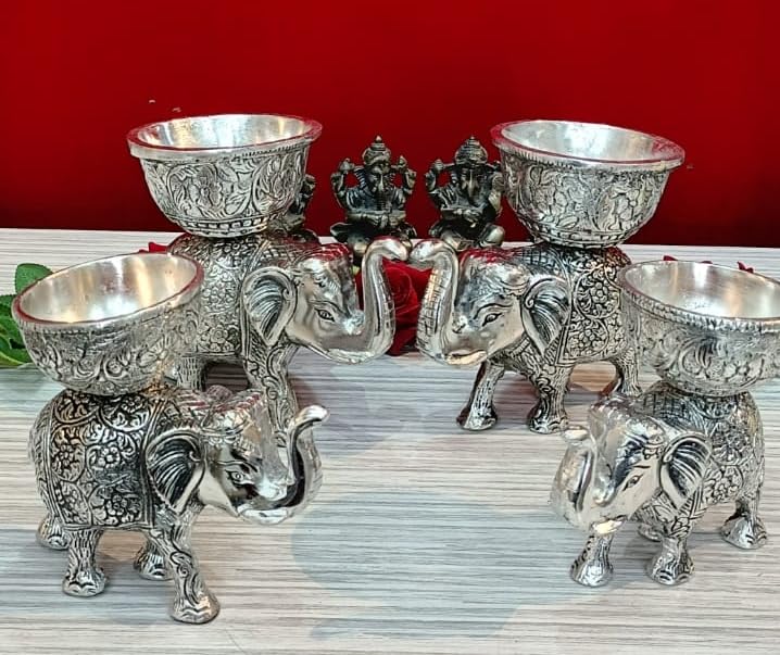 german silver fully carved elephant bowl set of 4 pieces fully carved for gift purpose/servings snacks/home decor