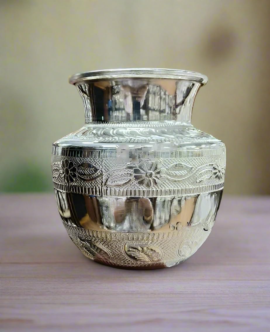 indiancraftsbykanika German silver nakashi kalash for diwali/housewarming pooja, 5"