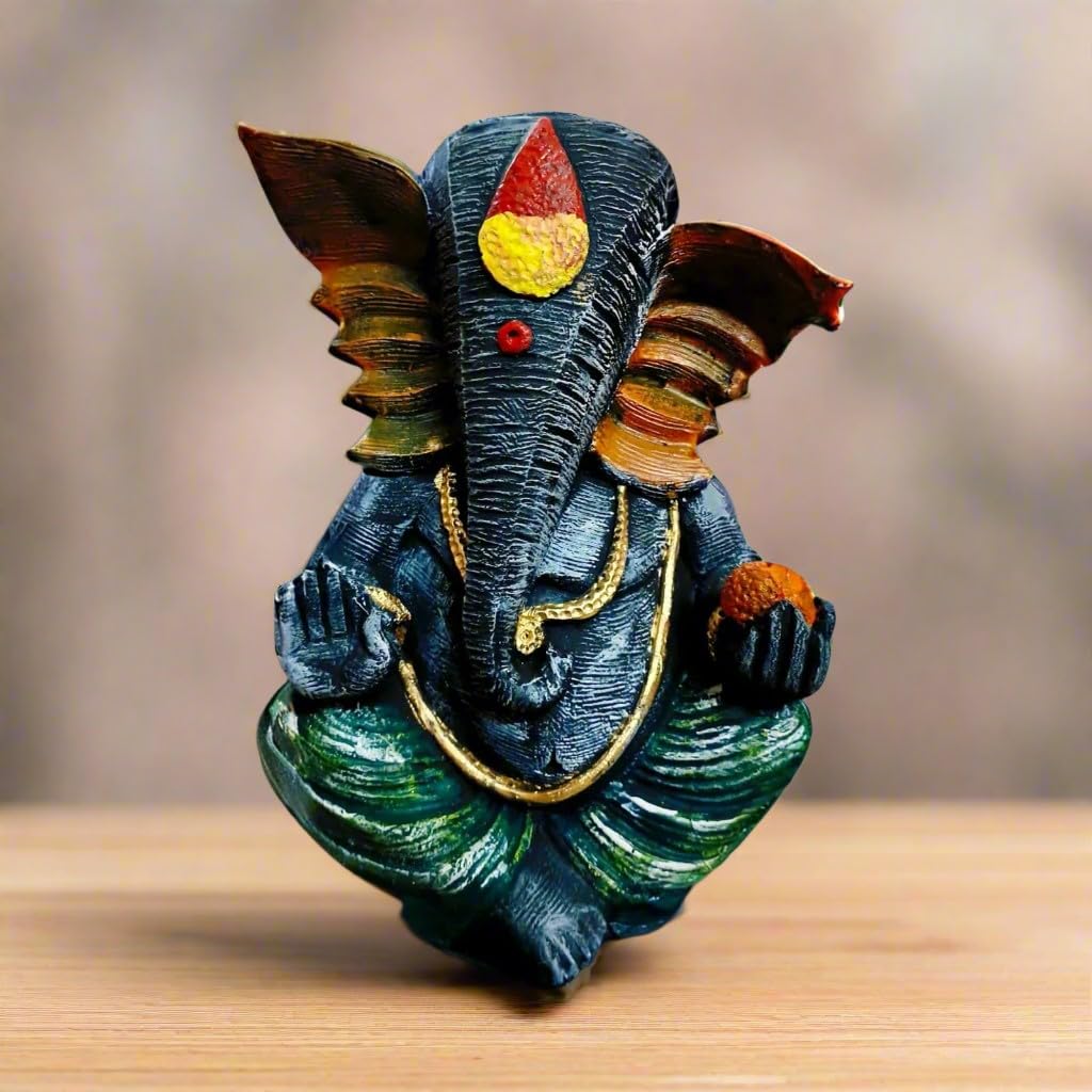 Resin with Hand Painted Ganesh Idol for Home décor/Office/Gift Item, Blue