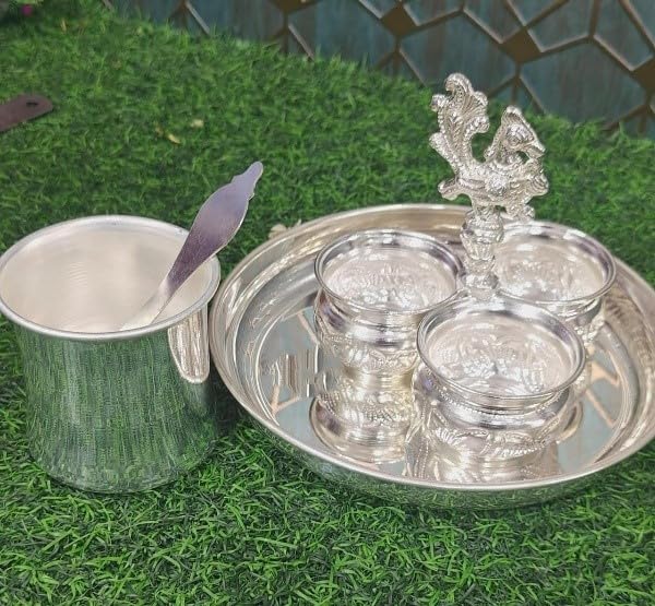 German Silver Small Pooja thali Set of 4 Pieces