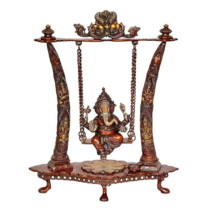 Brass with Brown Finish Ganesh on Swing/jhula, Big Size Home Decor/Gift Item