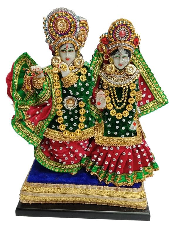 Colorful Radha Krishan Statue with Stone Work Playing Flute Statue Idol for Home décor,Festival, Temple