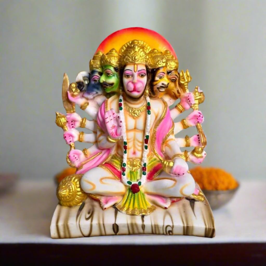 Resin Hand Painted Panch mukhi Hanuman Statue for Home/Office/Temple