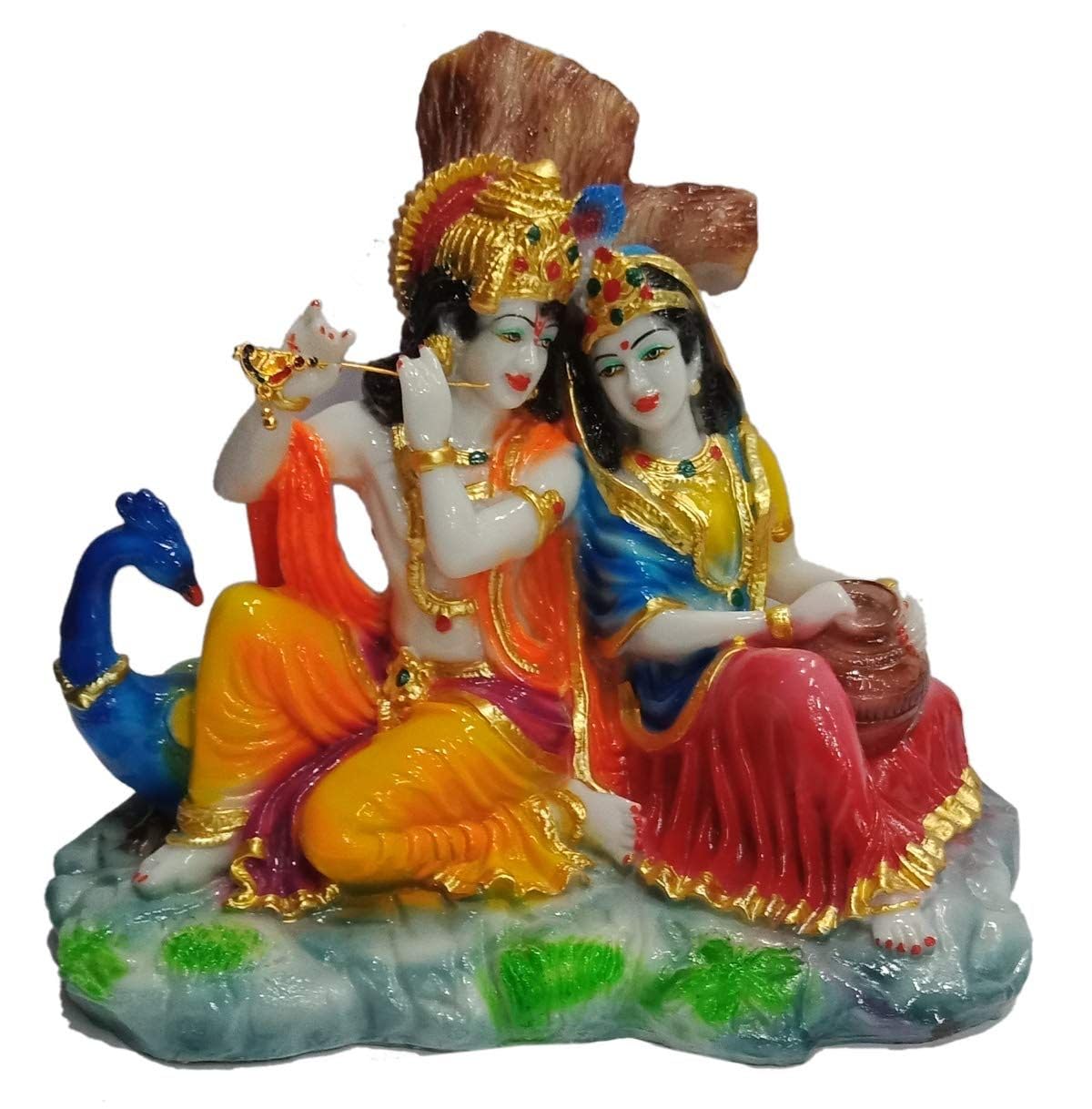 Colorful Painted Radha Krishan Statue Playing Flute Idol for showpiece, Home décor, Temple