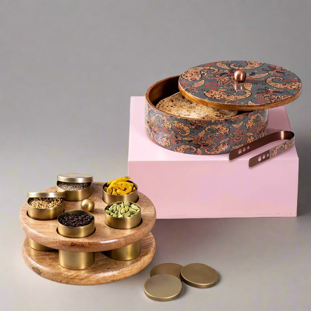 set of 2 wooden casserole and spice box for kitchen/gift item