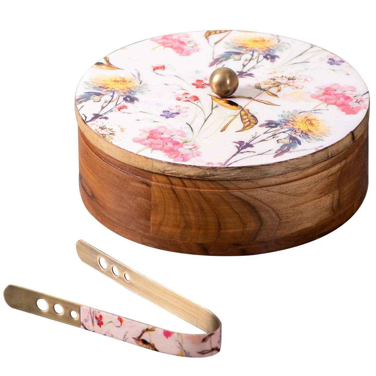 wooden with epoxy print chapati box/casserole/wooden box with tong, color : pink