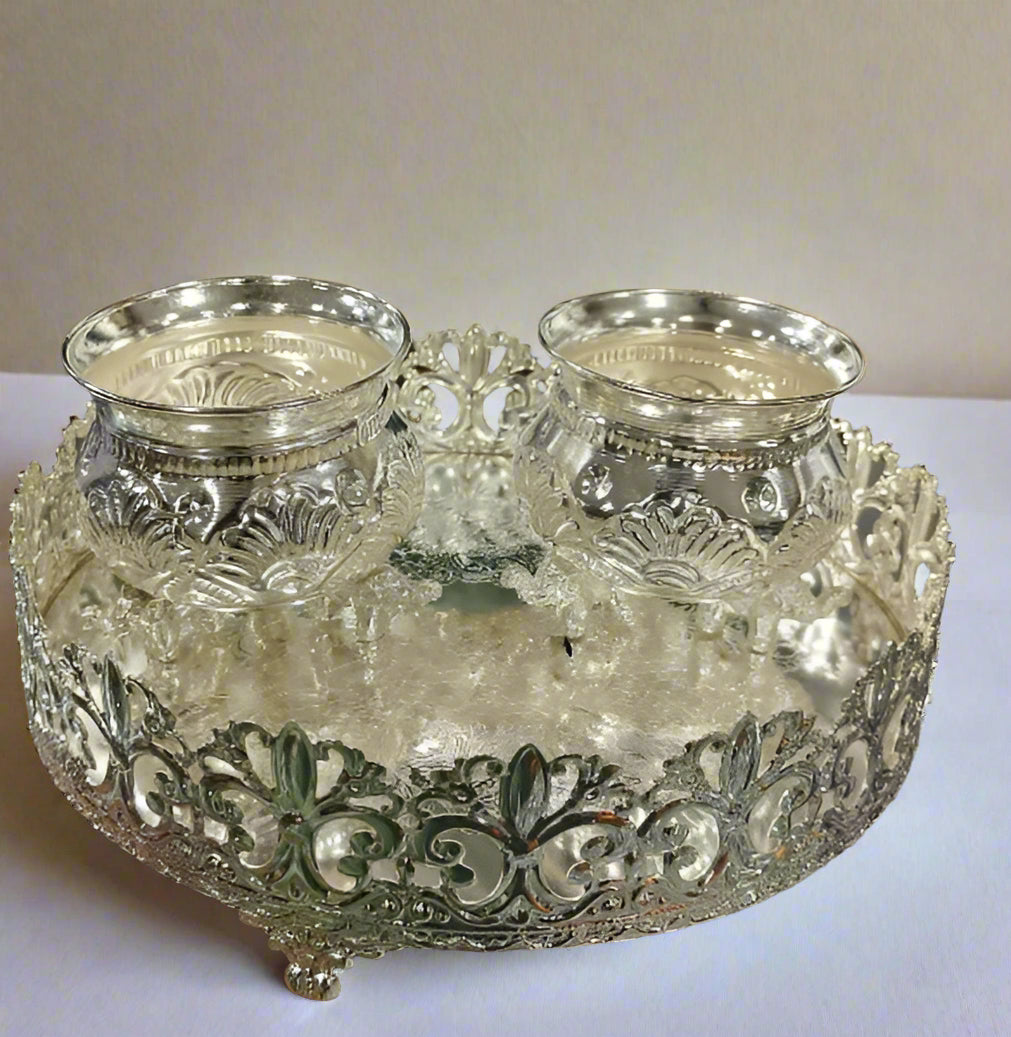 German Silver Designer Tray with Bowl Set