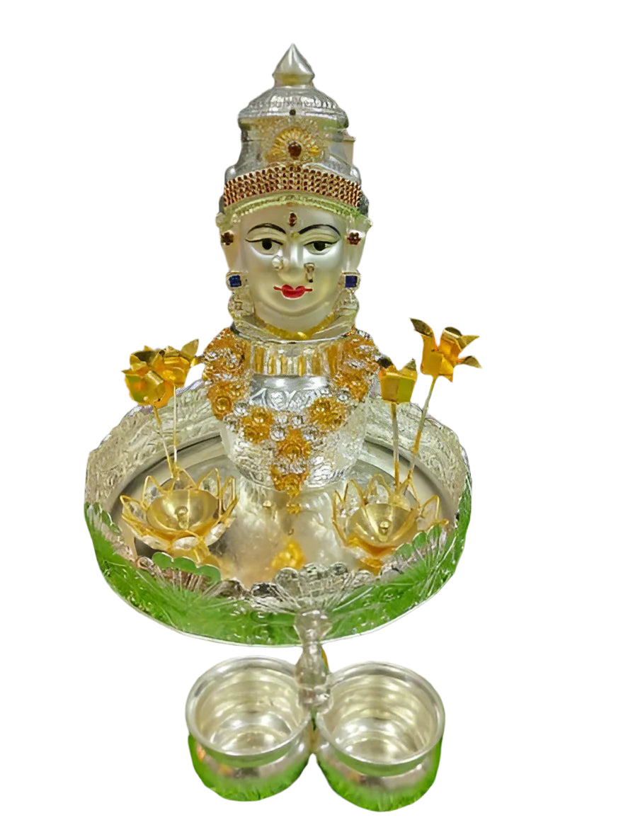 German silver pooja thali set- 9 pieces set