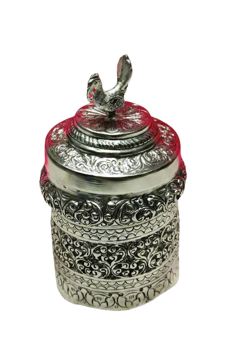 indiancraftbykanika Antique Silver Plated fully carved Peacock Design Dabba/box for Dryfruit, Candy Bowl, Jewellery, gift item