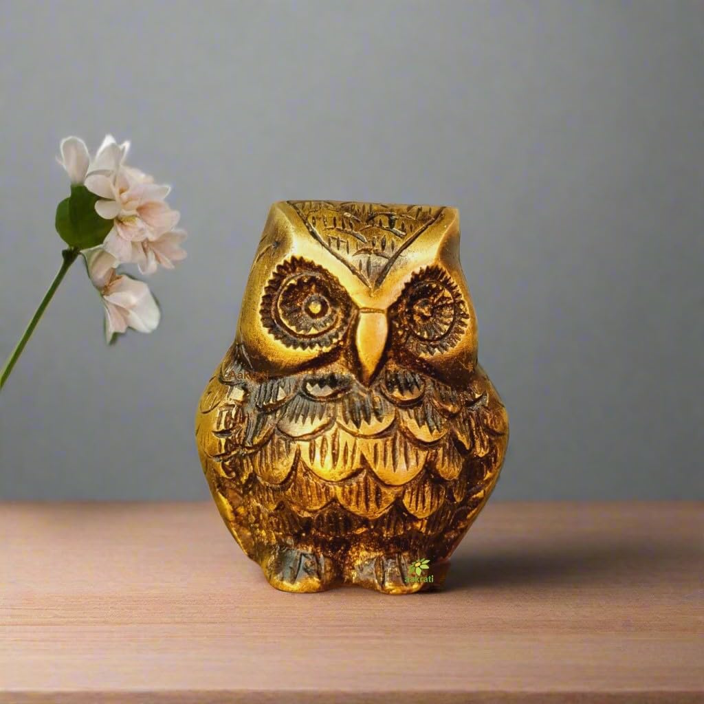 indiancraftbykanika Brass owl Statue 3" Small Statue for Home/Office/Gift Item