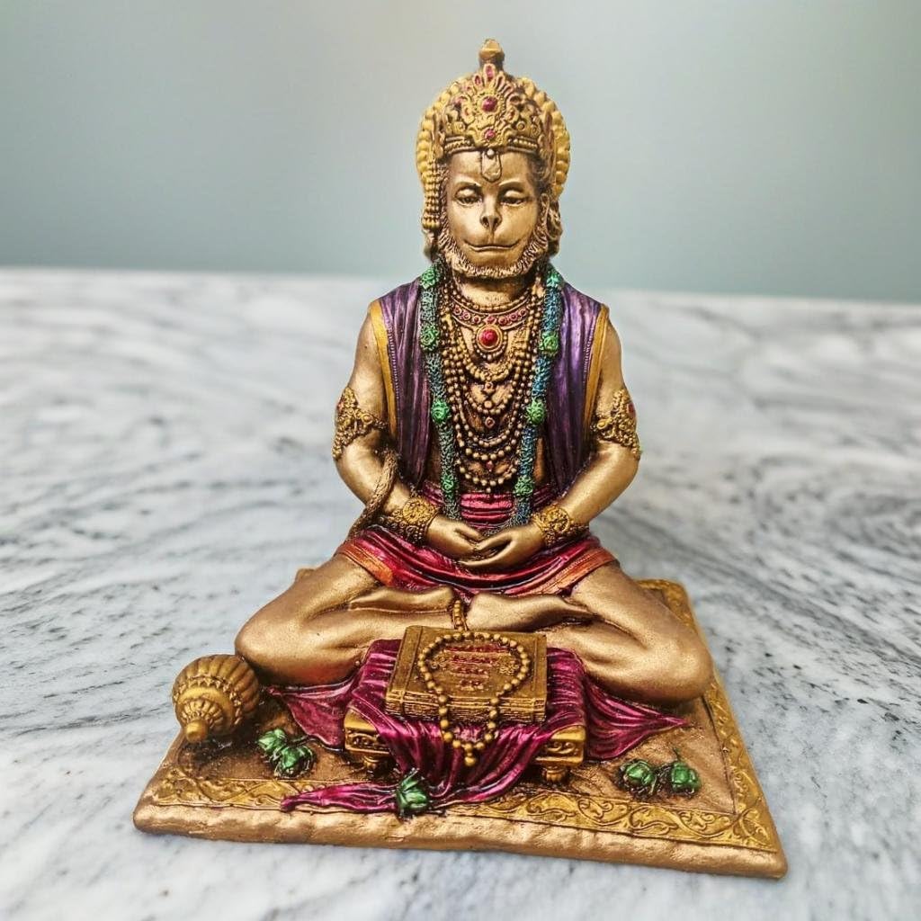 Resin with Metallic Finish Lord Hanuman Sitting Statue/showpiece for Home Temple