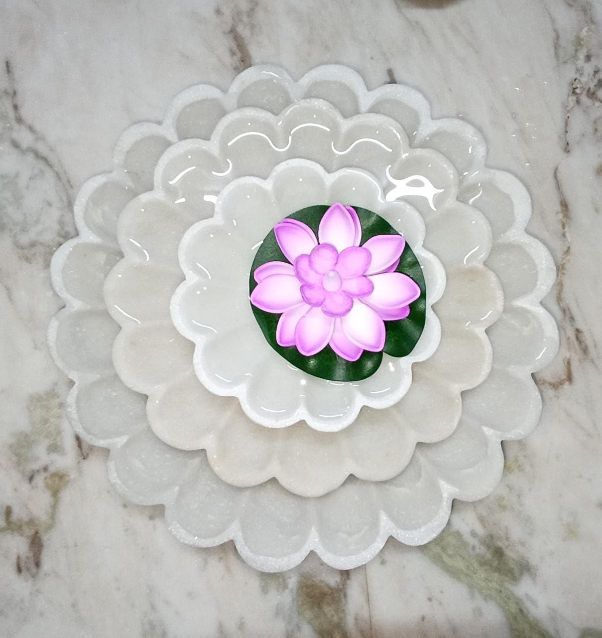 White Marble Set of 3 urli Set with Wax Tea Light, it can be Used as Snacks Platter, Sweet Platter, Home décor on Diwali Festival