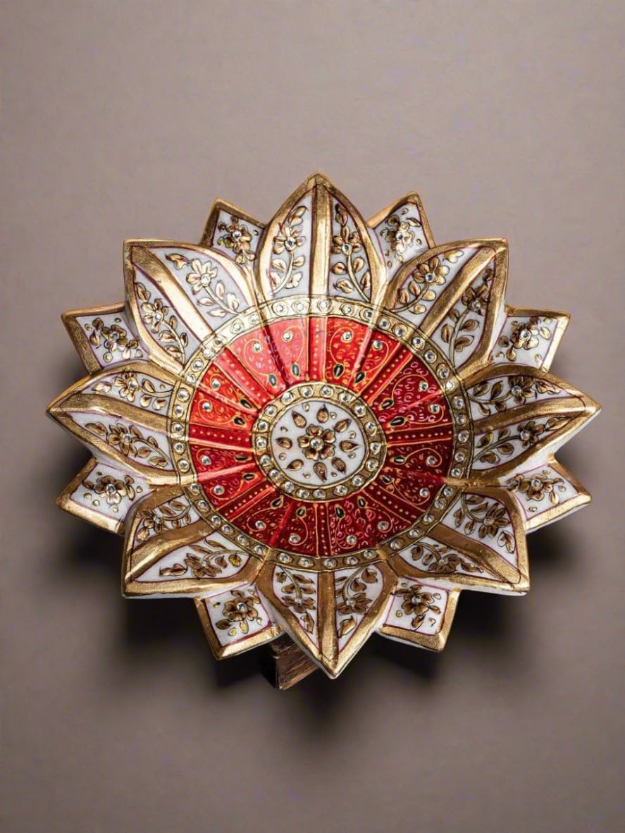 white marble hand painted lotus urli bowl for home décor/gift item