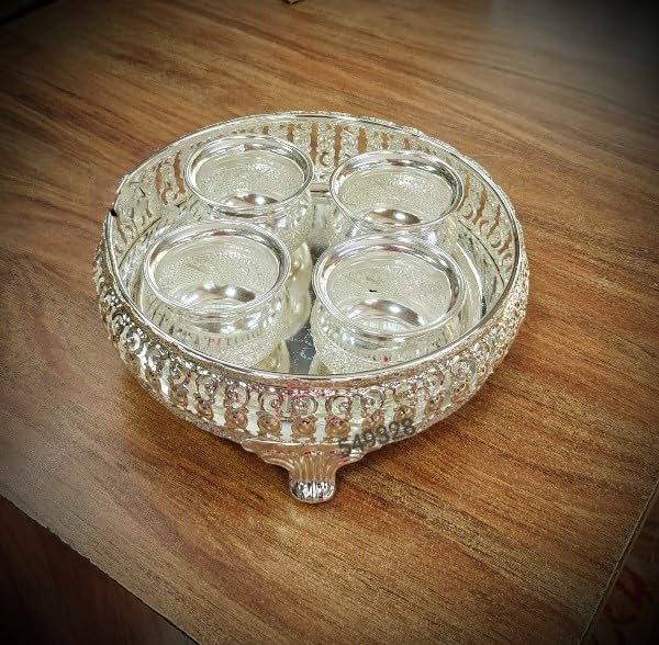 indiancraftsbykanika german silver tray with bowl set for snacks/pooja/gift item