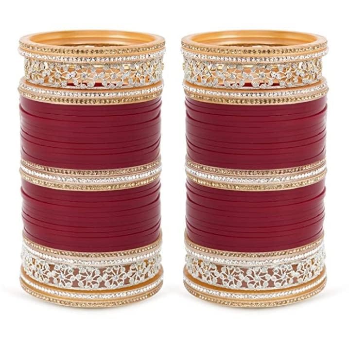 Bridal Punjabi Choora Maroon Bangles For Women'S Marriage Jewellery Dulhan Chuda Set