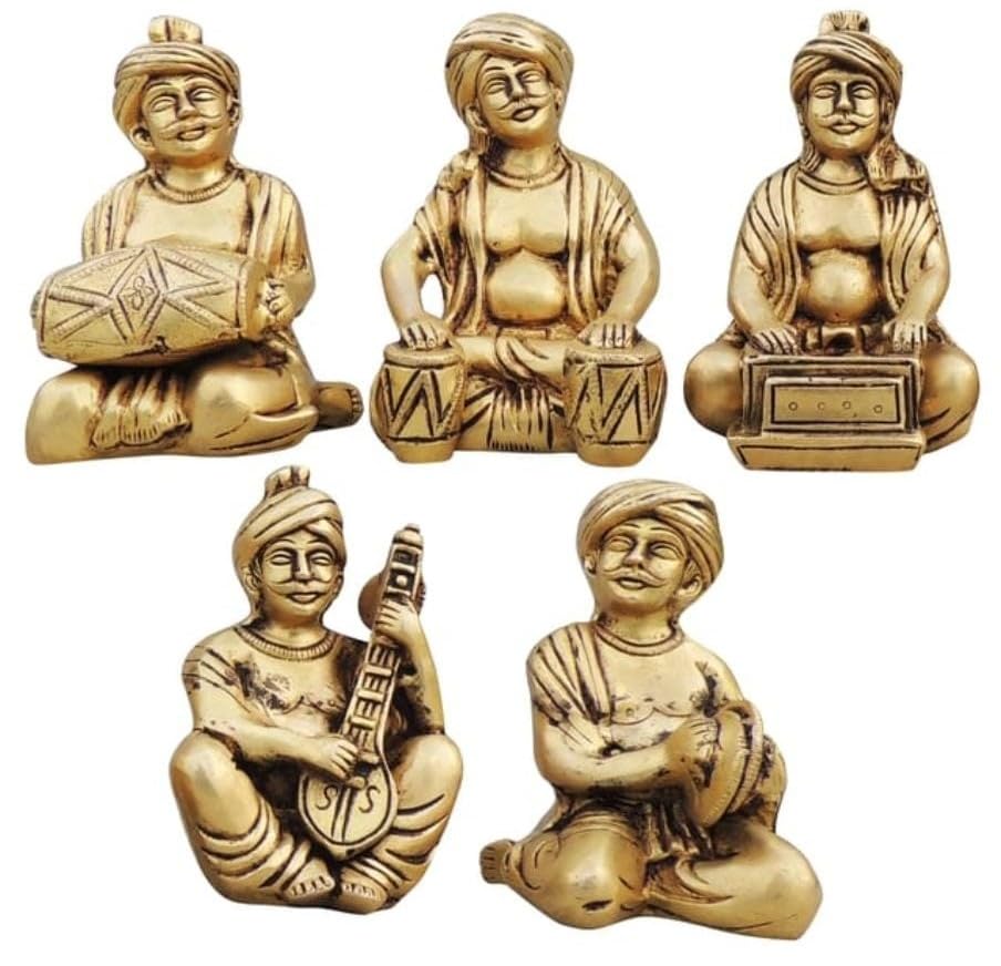 indiancraftbykanika Brass Showpiece Musical Instrumental Statue, Set of 5 for Home décor