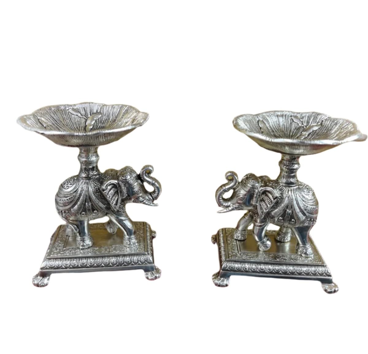 indiancraftbykanika Antique german silver elephant bowl with stand set of 2 pieces for snacks/home decor/gift item
