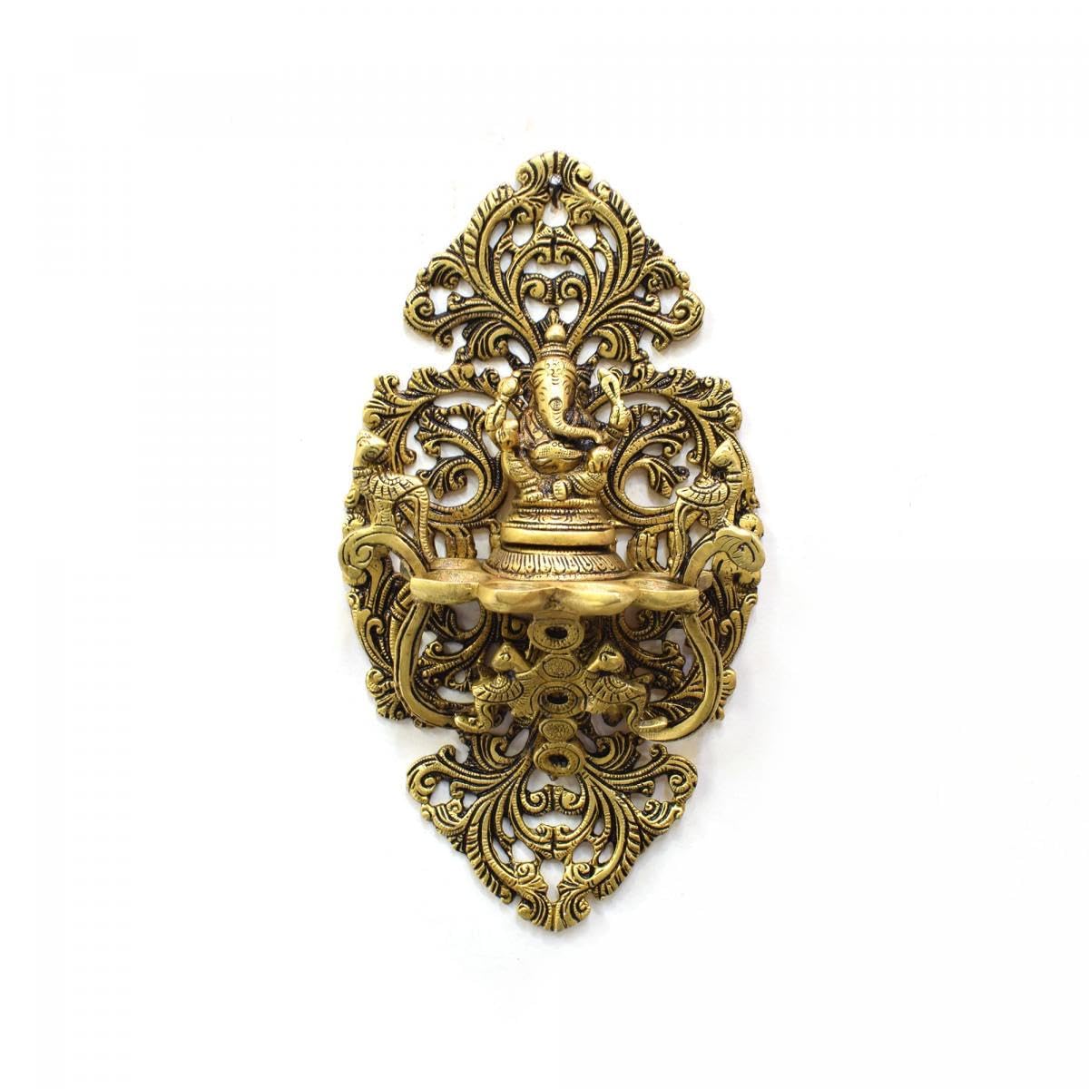indiancraftbykanika Brass Ganesh Wall Diya (4 diyas) Wall Hanging for Home décor/Temple/Gift Item