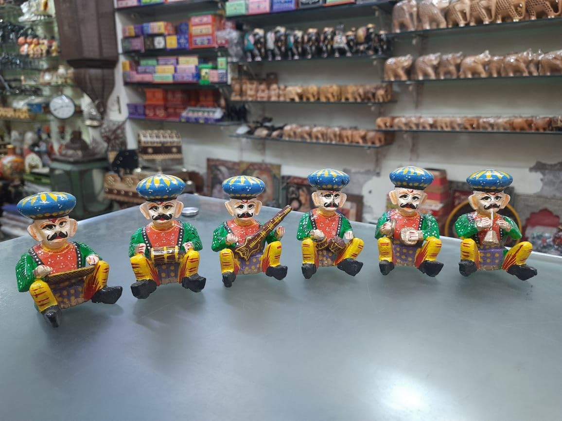 Finely Handcrafted and Hand Painted Miniature Wooden Made pagdi (Turban) Musician Set of 6 pcs.
