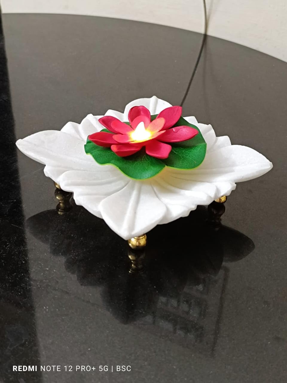 White Marble Sqaure Shape Flower Carving with Stand urli, Snacks platters, Sweet paltter, Home décor