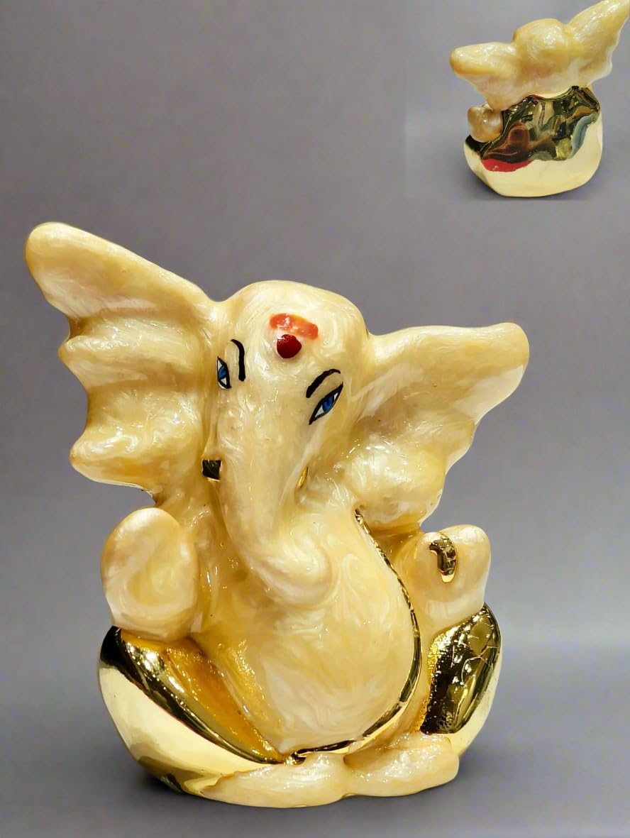 indiancraftbykanika Small Resin Pearl Tone Ganesh for Home/Office/Gift Item