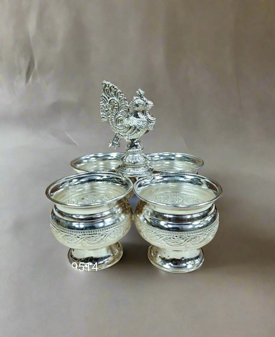 indiancraftbykanika German silver set of 4 kumkum bowl set for haldi kumkum and chawal