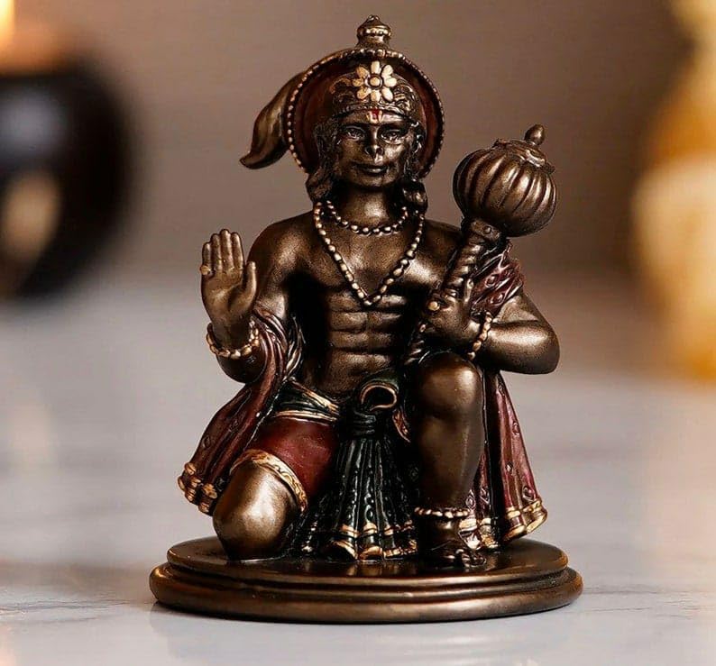 Cold cast Bronze Finish Sitting Hanuman Statue for Home Temple/Home Decor/Gift, Medium,
