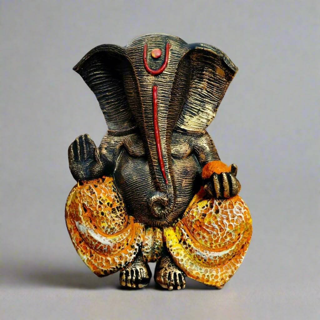 Resin with Hand Painted Ganesh Idol for Home décor/Office/Gift Item, Orange