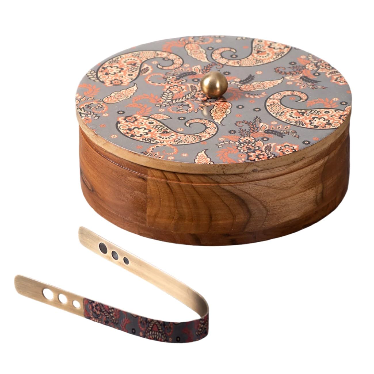 wooden with epoxy print chapati box/casserole/wooden box with tong, color : grey