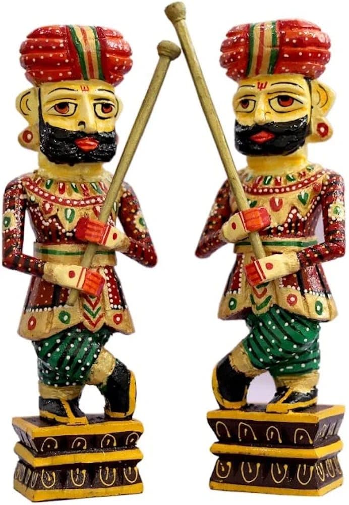 indiancraftsbykanika Wooden Handpainted Royal Darbaan or Royal Guards in Set of 2 pcs showpiece Statue