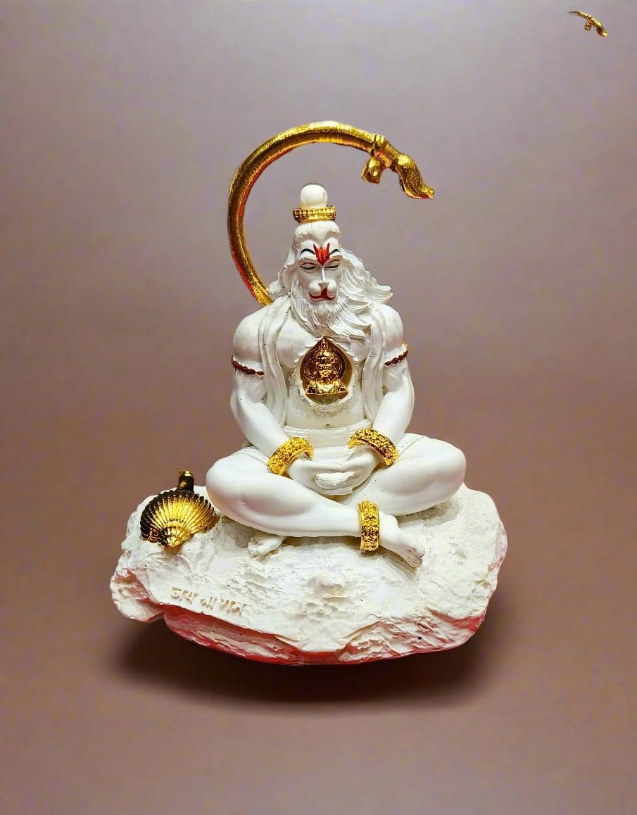 indiancraftbykanika Resin White Meditating Hanuman Statue for Home/Office/Temple/Gift Item