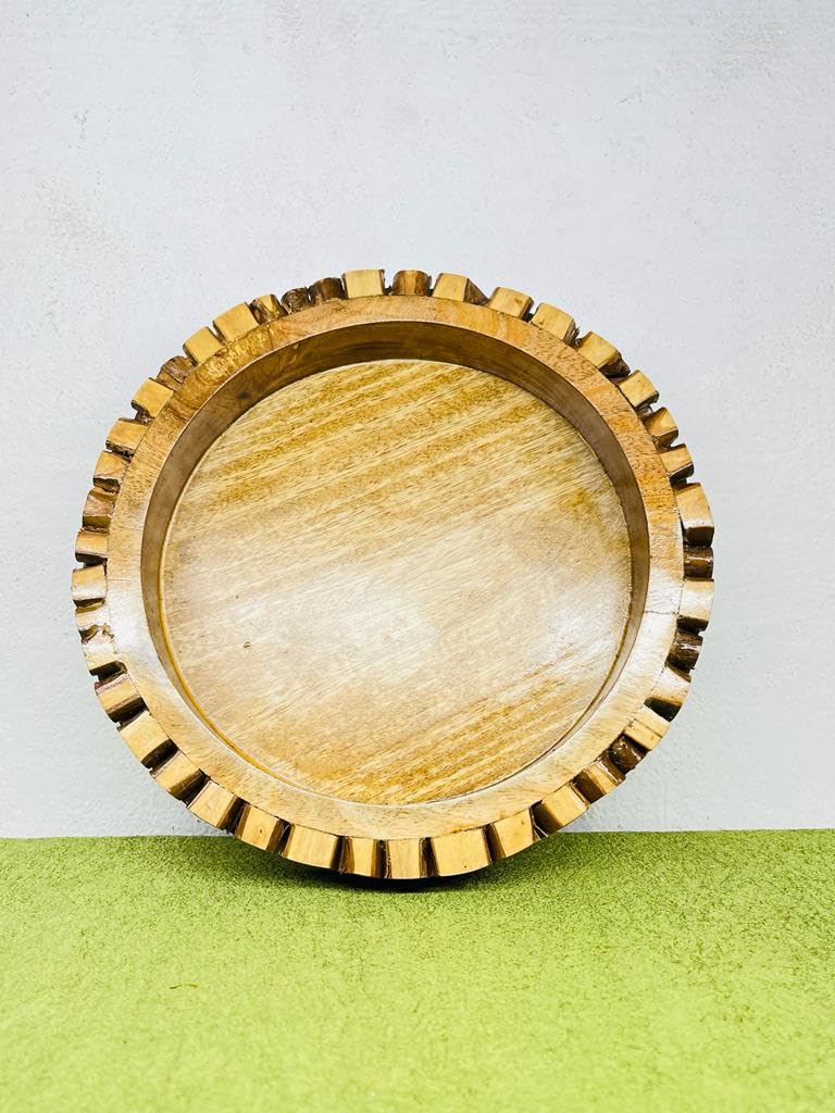 indiancraftsbykanika Mango Wooden Round Designing Serving Tray/Bowl/Home Decor/Bowl, big, Brown, 140224p